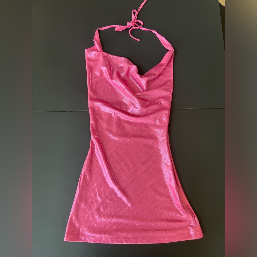 Princess Polly Metallic Hot Pink Cowl Neck Mini Dress - Picture 2 of 15